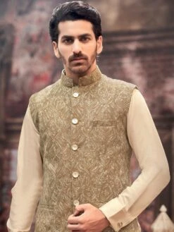 Green Thread Embroidered Silk Nehru Jacket 5 Green Thread Embroidered Silk Nehru Jacket -Riwaayat Store p1044mw17 1 1