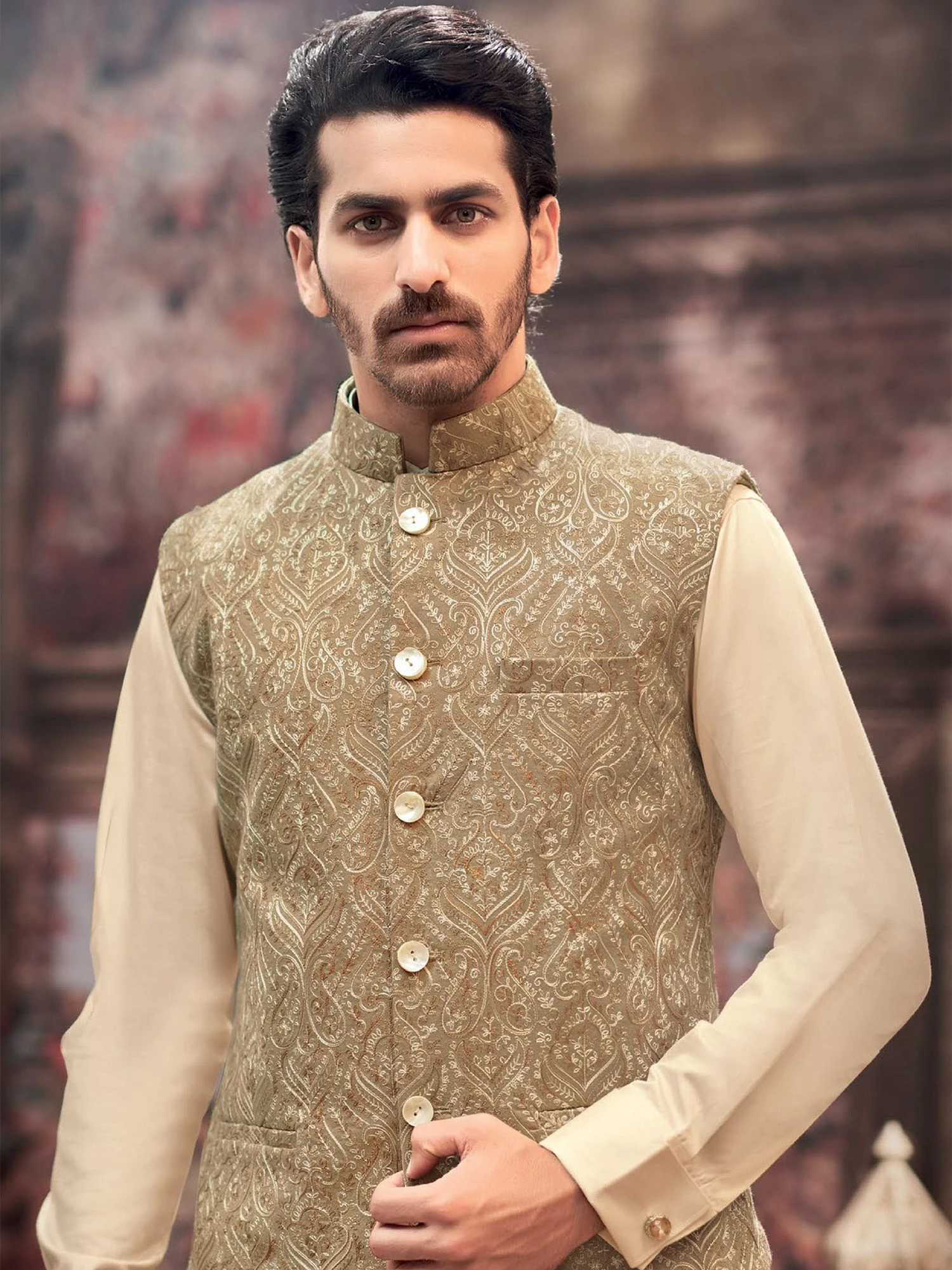 Green Thread Embroidered Silk Nehru Jacket 4 Green Thread Embroidered Silk Nehru Jacket - Image 2