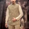 Green Thread Embroidered Silk Nehru Jacket -Riwaayat Store p1044mw17 1