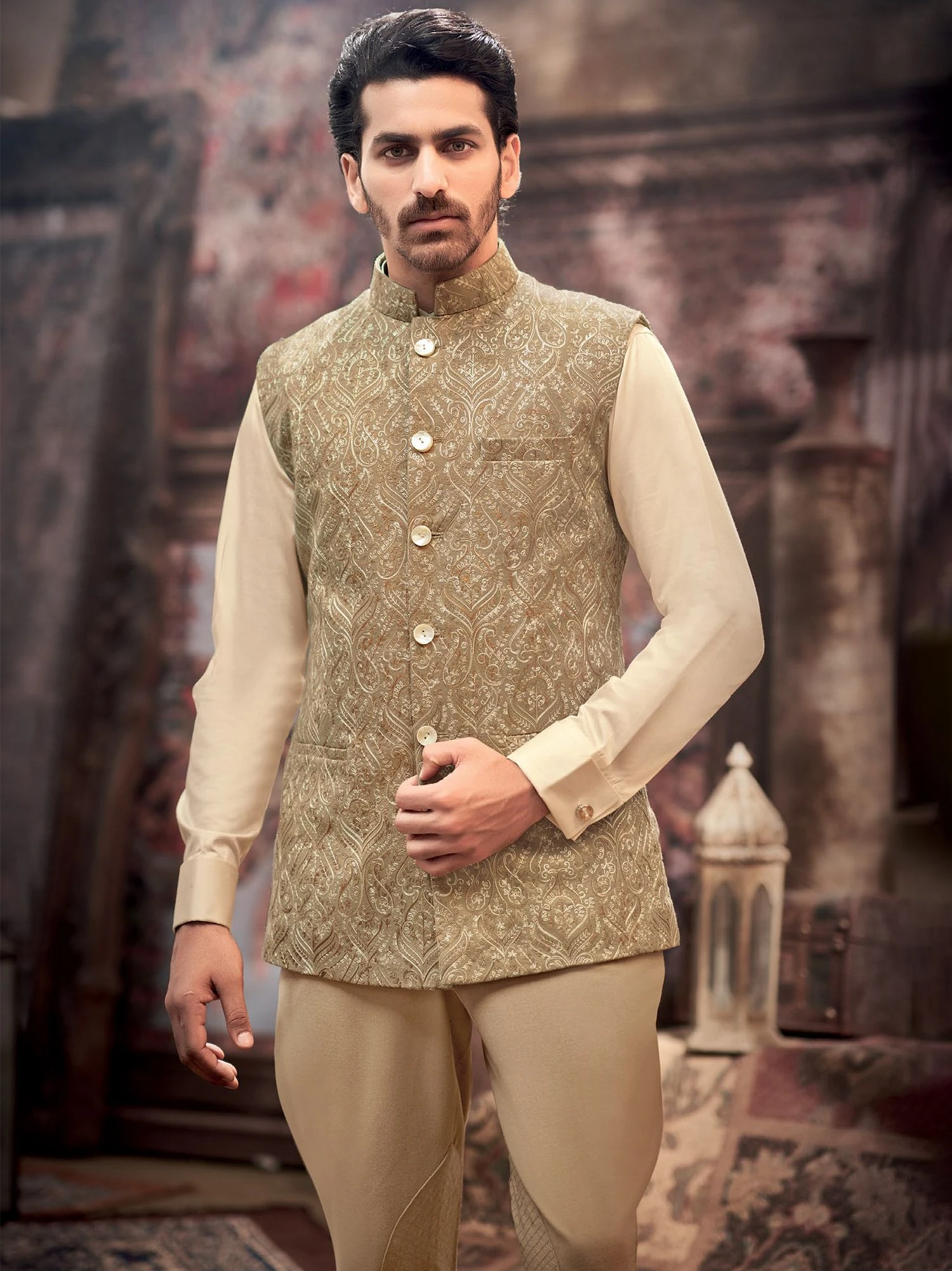 Green Thread Embroidered Silk Nehru Jacket 3 Green Thread Embroidered Silk Nehru Jacket