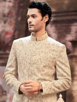Beige Silk Groom Jodhpuri Suit Set