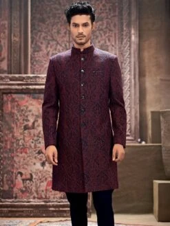 Maroon Silk Groom Indo Westren With Embroidery