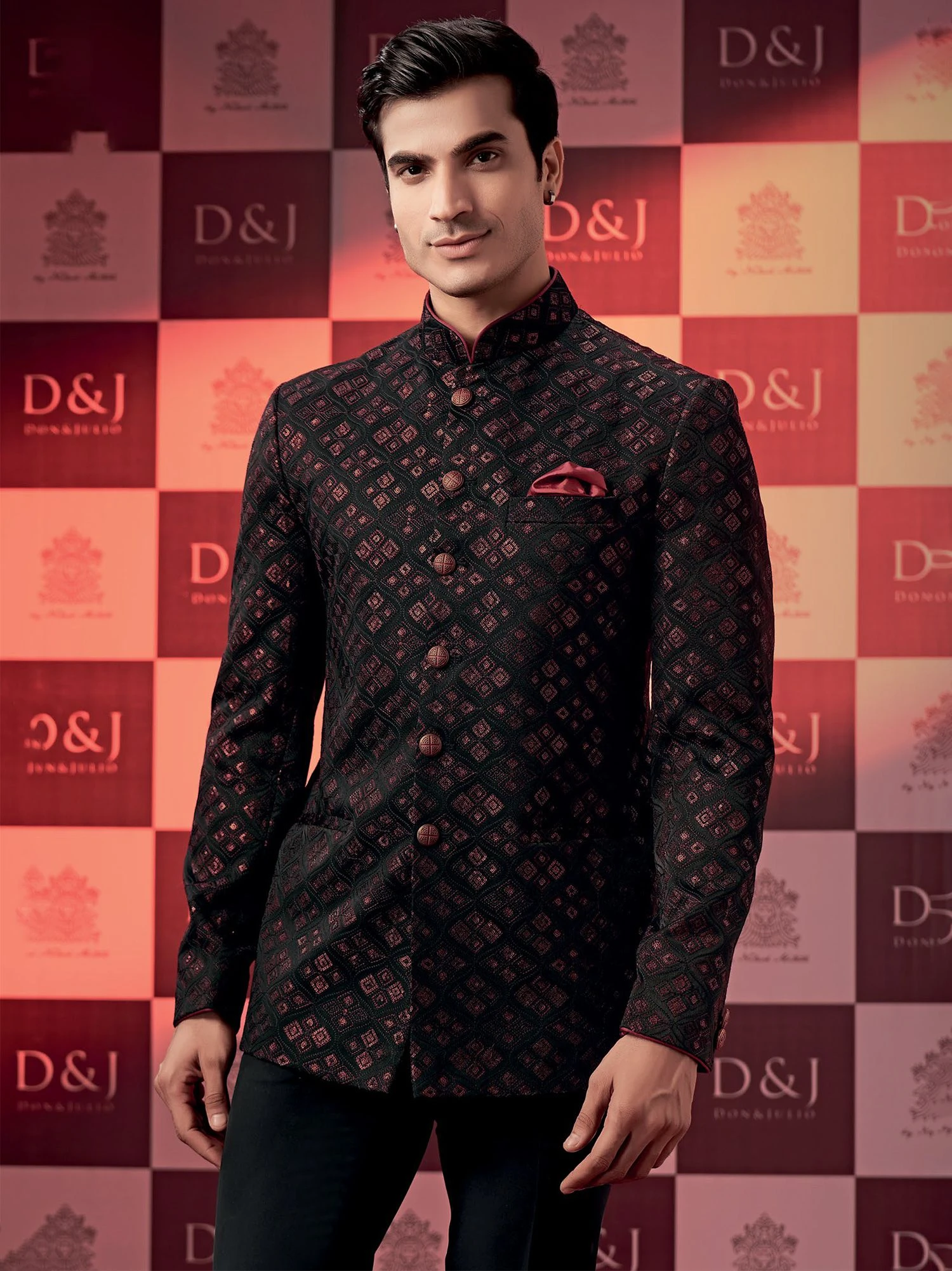 Black Sequined Bandhgala Set In Italian Fabric 3 Black Sequined Bandhgala Set In Italian Fabric