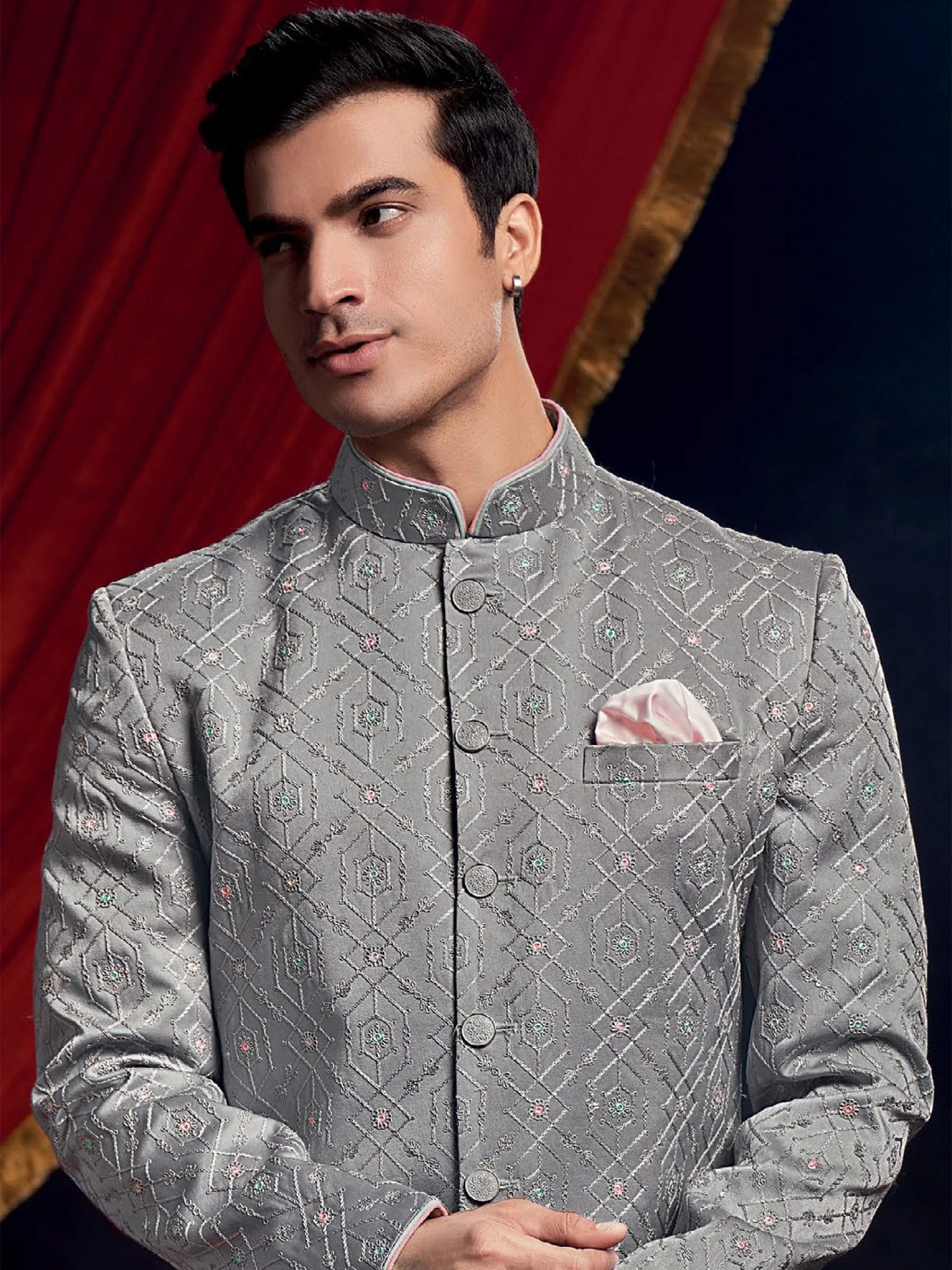 Grey Italian Indo Western With Thread Work 4 Grey Italian Indo Western With Thread Work - Image 2