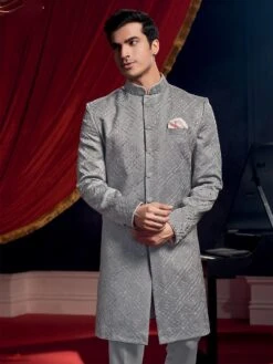 Grey Italian Indo Western With Thread Work