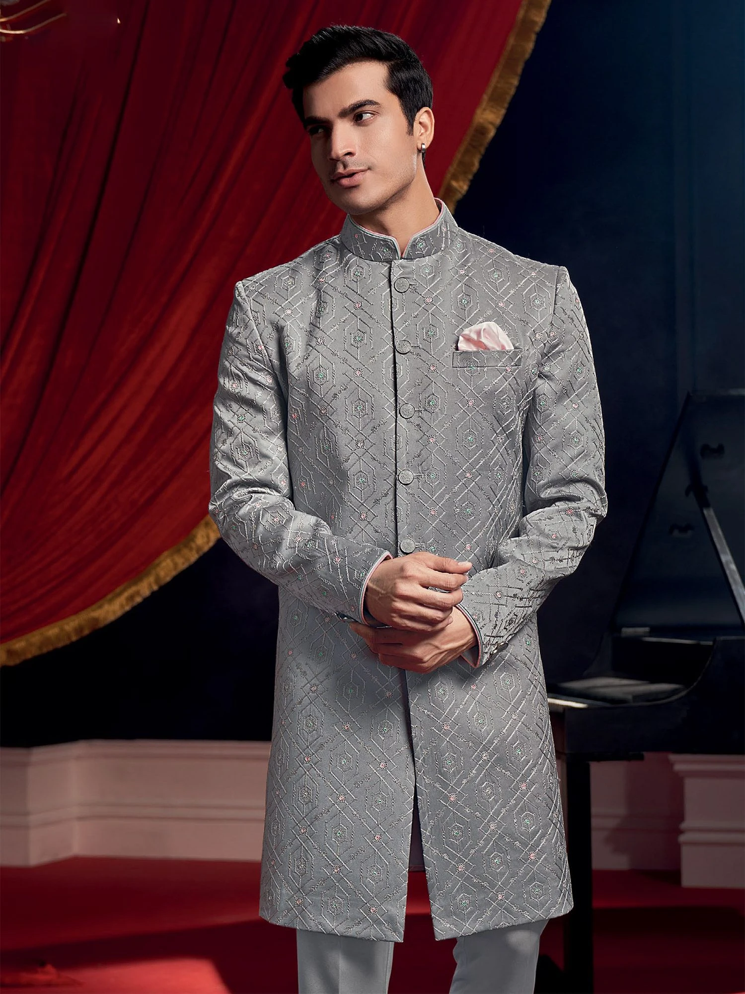 Grey Italian Indo Western With Thread Work 3 Grey Italian Indo Western With Thread Work