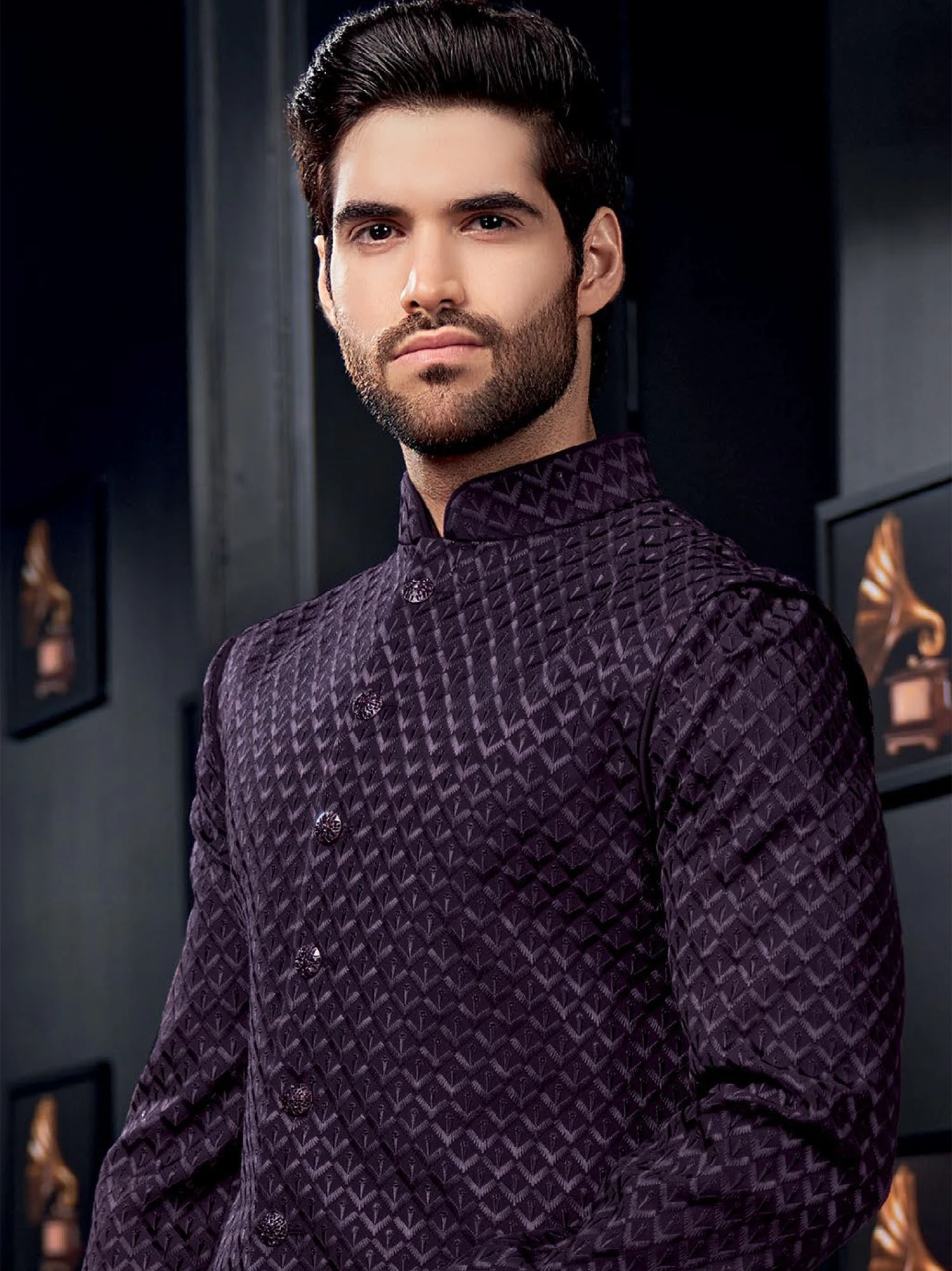 Purple Thread Work Indo Western For Men 4 Purple Thread Work Indo Western For Men - Image 2