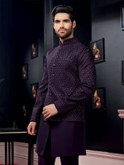 Purple Thread Work Indo Western For Men