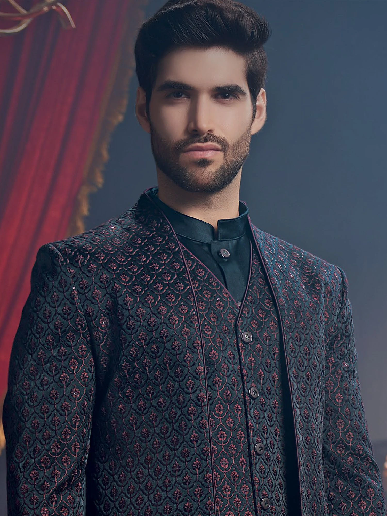 Blue Layered Indo Western With Embroidery 4 Blue Layered Indo Western With Embroidery - Image 2