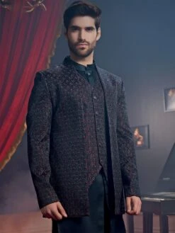 Blue Layered Indo Western With Embroidery