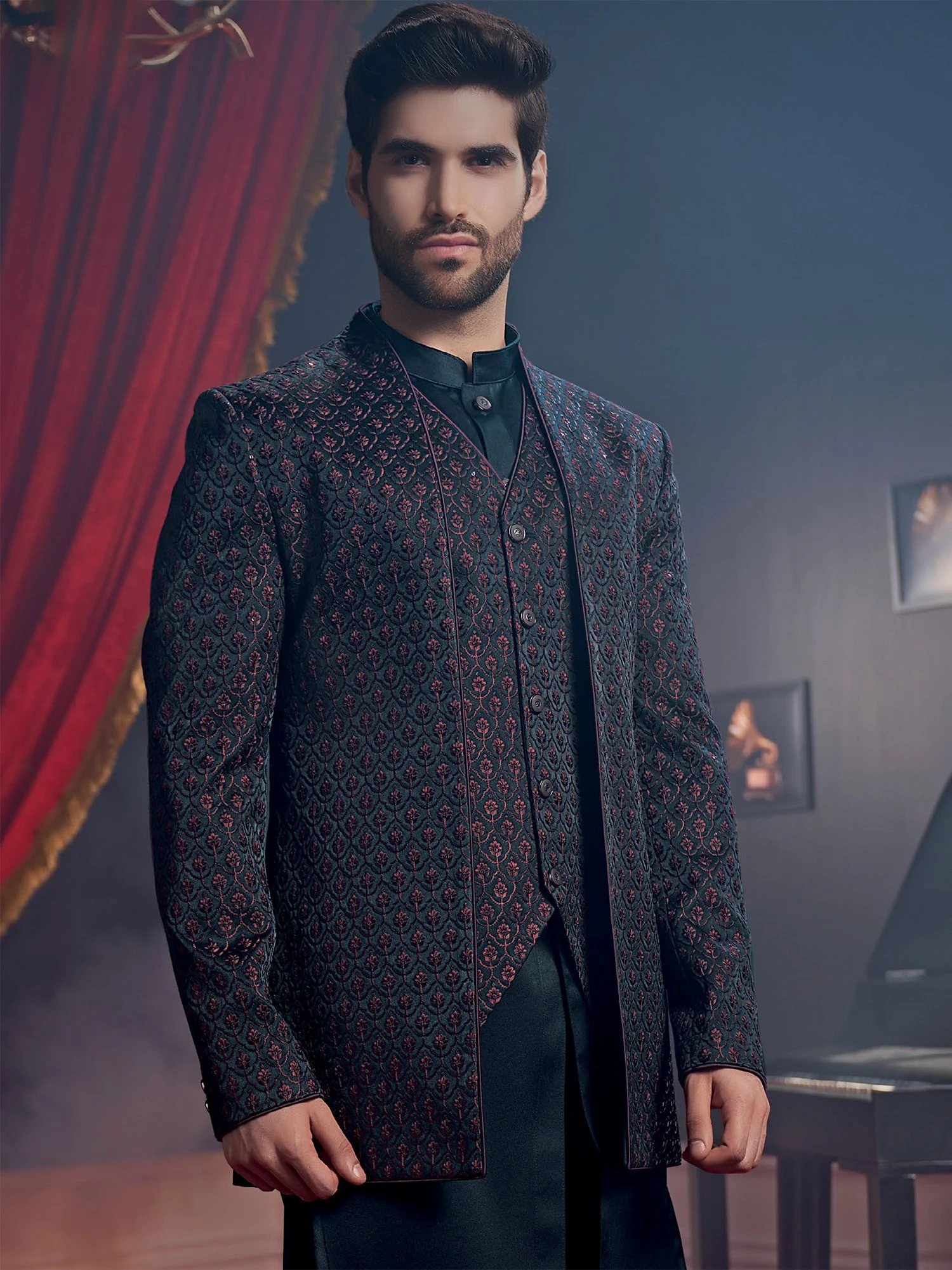 Blue Layered Indo Western With Embroidery 3 Blue Layered Indo Western With Embroidery