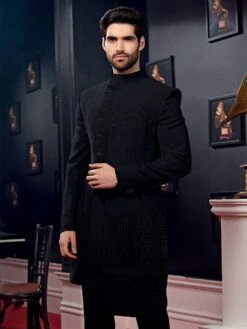 Black Asymmetric Indo Western With Stone Work