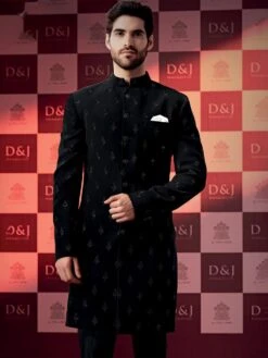 Black Embroidered Designer Indo Western In Silk