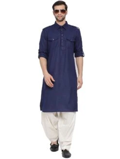 Blue Festive Cotton Kurta With Pathani Salwar