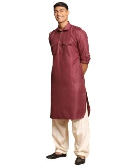 Pink Festive Pathani Kurta Pyjama In Cotton