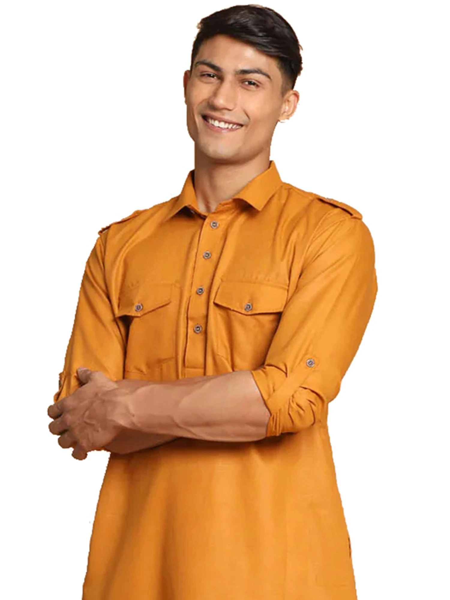 Yellow Readymade Cotton Kurta With Pathani Salwar 4 Yellow Readymade Cotton Kurta With Pathani Salwar - Image 2