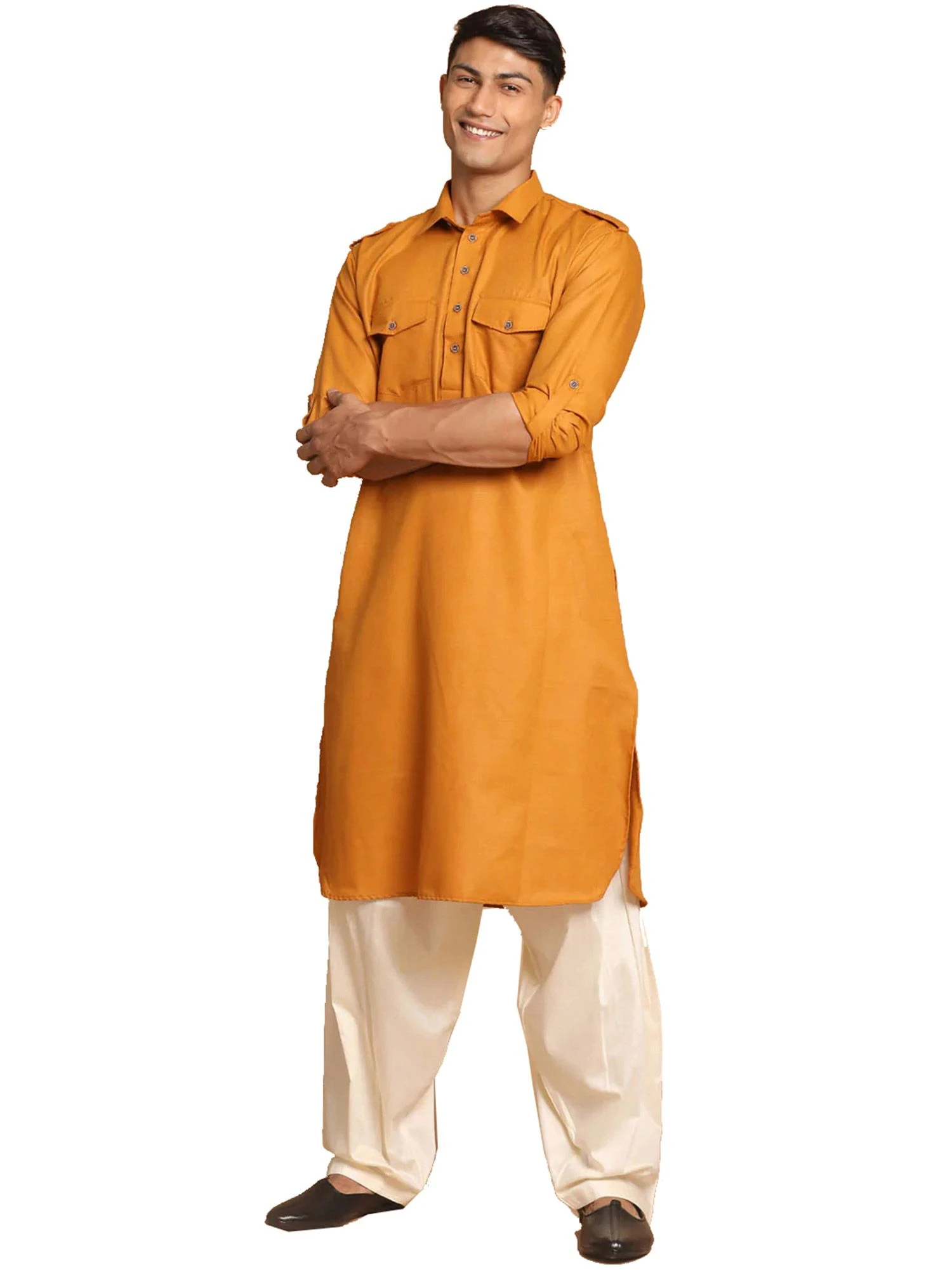 Yellow Readymade Cotton Kurta With Pathani Salwar 3 Yellow Readymade Cotton Kurta With Pathani Salwar