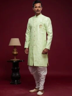 Green Banarasi Silk Zari Indo Western With Dhoti