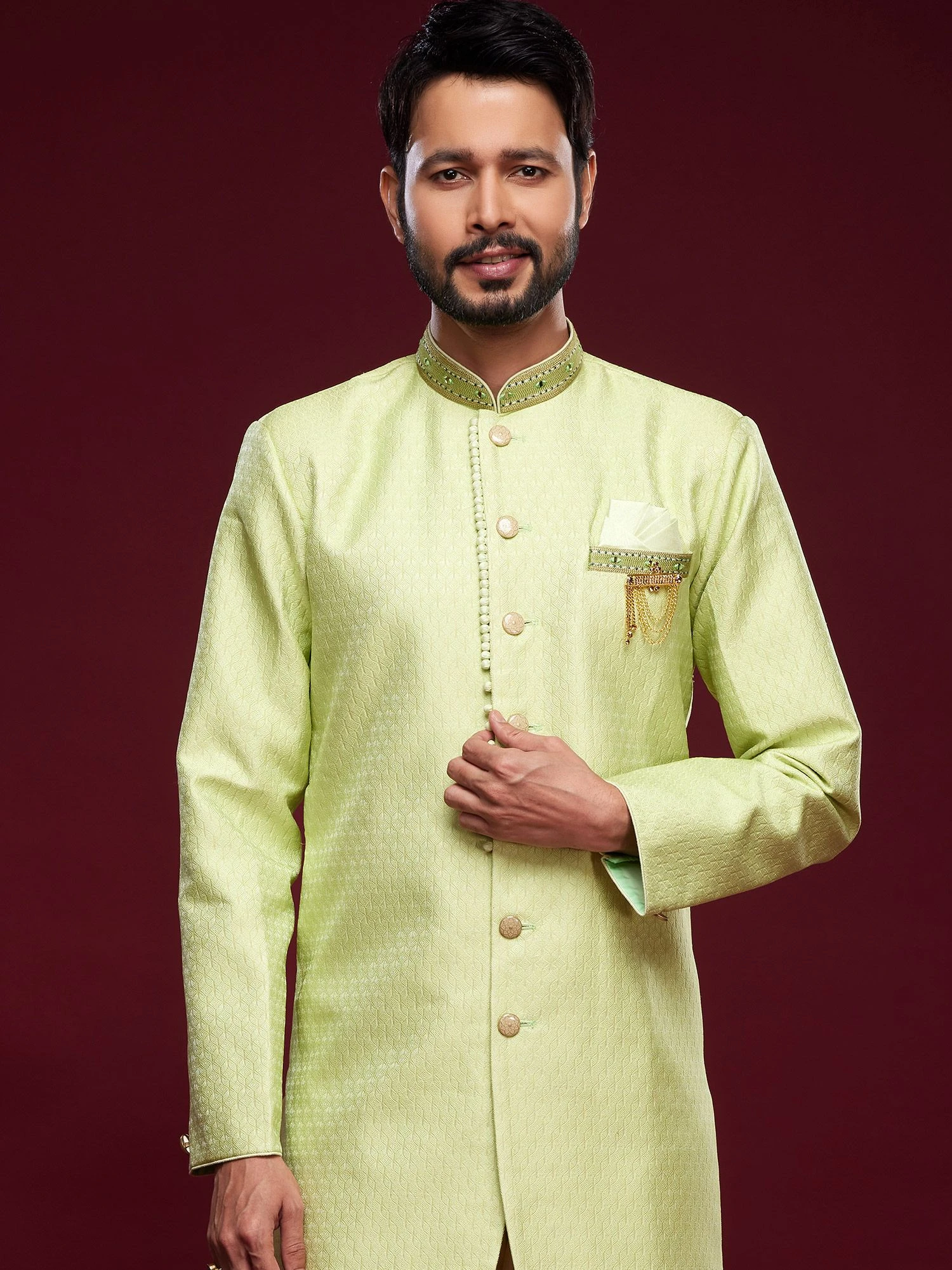 Green Zari Woven Banarasi Silk Indo Western 4 Green Zari Woven Banarasi Silk Indo Western - Image 2