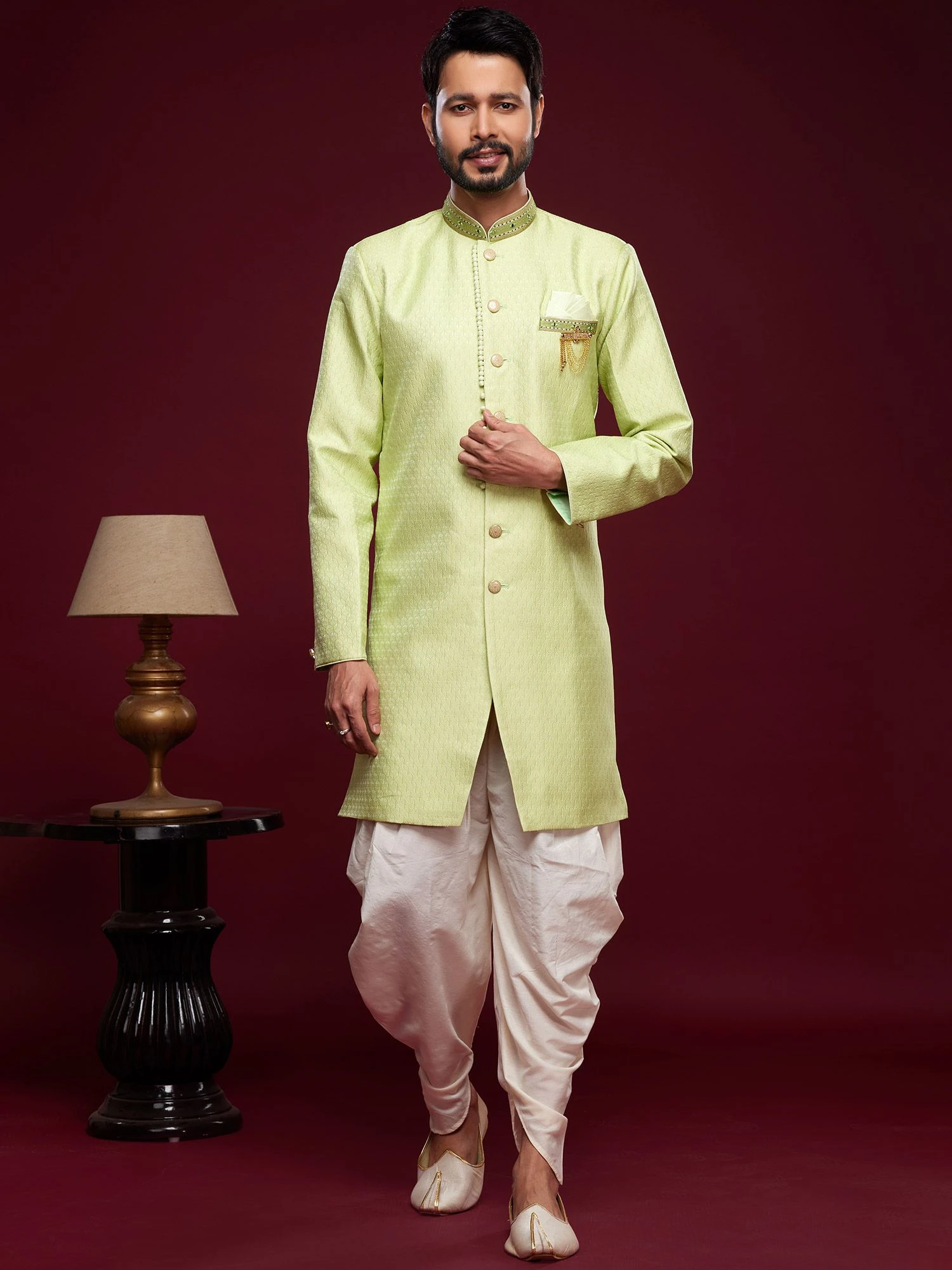 Green Zari Woven Banarasi Silk Indo Western 3 Green Zari Woven Banarasi Silk Indo Western