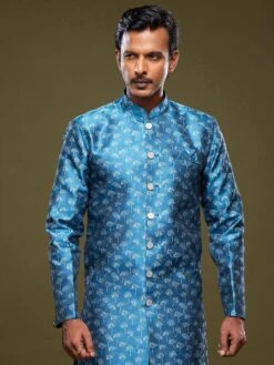 Blue Floral Woven Indo Western In Banarasi Silk -Riwaayat Store p1049mw12 1