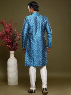 Blue Floral Woven Indo Western In Banarasi Silk -Riwaayat Store p1049mw12 2