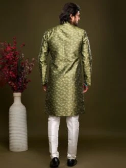 Green Floral Woven Indo Western In Banarasi Silk -Riwaayat Store p1049mw13 2