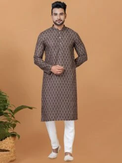 Black Festive Kurta Pyjama With Prints
