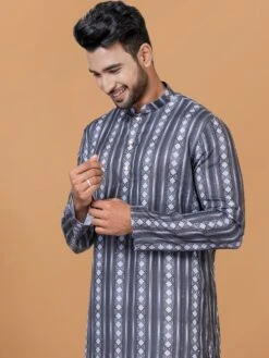 Grey Casual Printed Kurta Pyjama In Cotton 5 Grey Casual Printed Kurta Pyjama In Cotton -Riwaayat Store p1050mw08 1 2