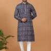 Dark Blue Floral Kurta Pyjama In Cotton -Riwaayat Store p1050mw23 2