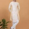 Cream Asymmetric Kurta Pyjama In Silk -Riwaayat Store p1051mw05