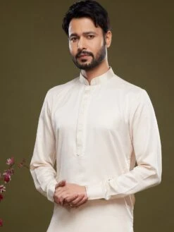 Off White Silk Kurta Pyjama With Full Sleeves -Riwaayat Store p1054mw13 1