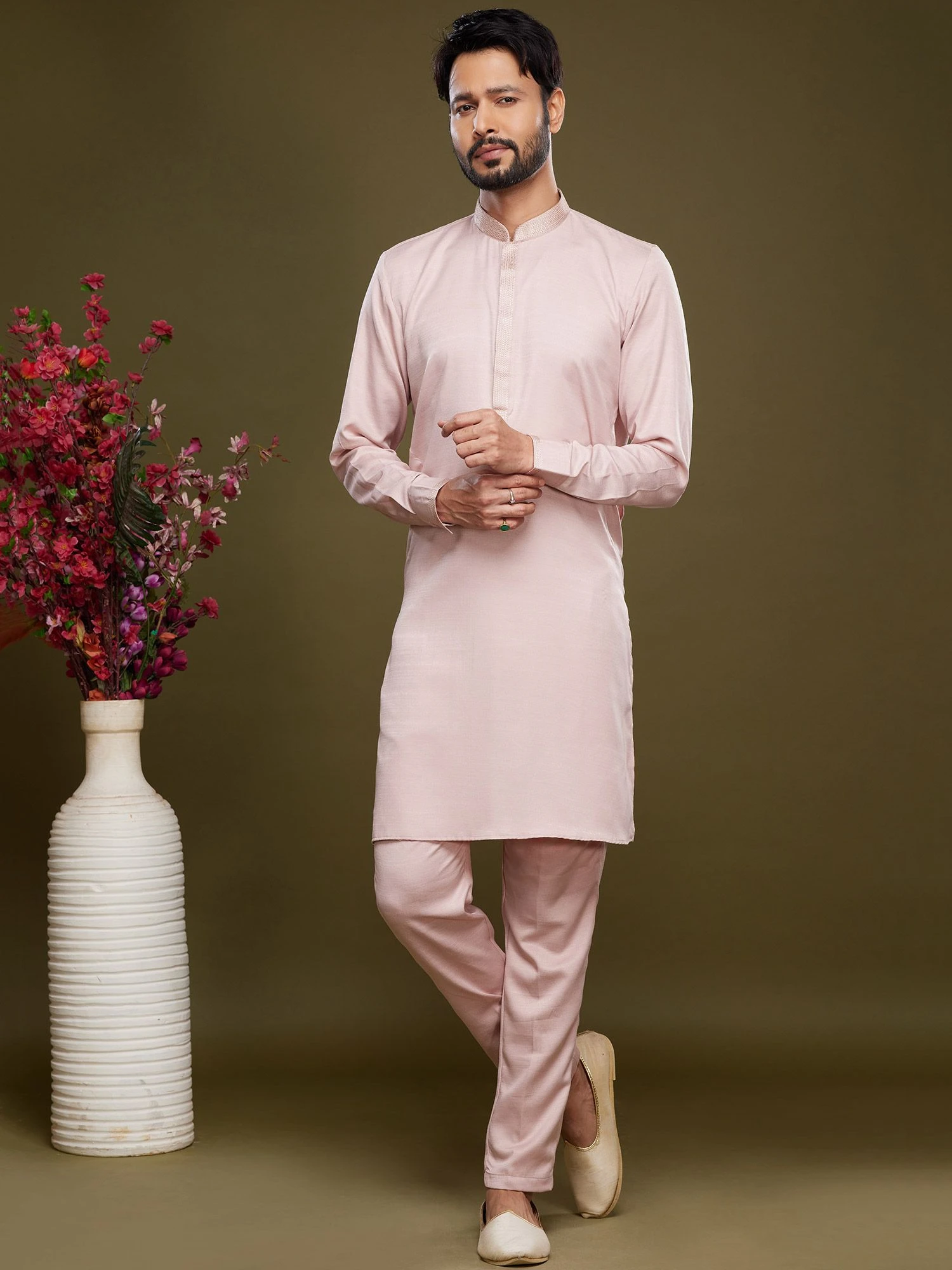 Pink Party Wear Kurta Pajama In Silk 3 Pink Party Wear Kurta Pajama In Silk