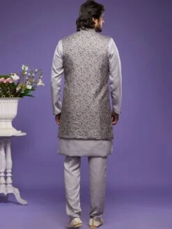 Grey Art Silk Indo Western With Printed Jacket -Riwaayat Store p1055mw02 2