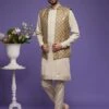 Beige Festive Kurta Pyjama With Printed Jacket -Riwaayat Store p1055mw18