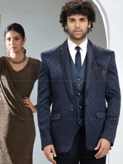 Denim Blue Cutdana Embellished Mens Suit
