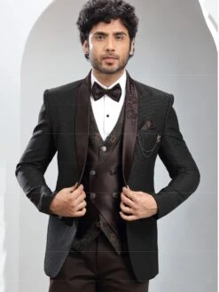 Deep Brown Italian Jute Textured Mens Tuxedo -Riwaayat Store p1058mw11 2