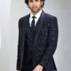 Blue Woven Texture Italian Mens Three Piece Suit -Riwaayat Store p1058mw15 1