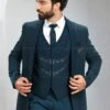 Teal Blue Cutdana Embellished Suit With Chest Jacket
