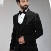 Black Sequin Embroidered Italian Mens Tuxedo
