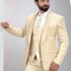 Cream Hand Embroidered Mens Suit In Three Piece -Riwaayat Store p1058mw31 1