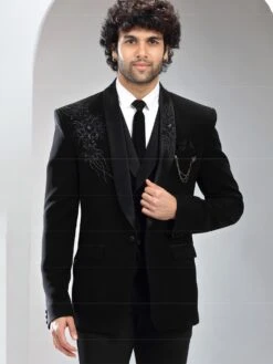 Black Cocktail Mens Suit With Waist Coat