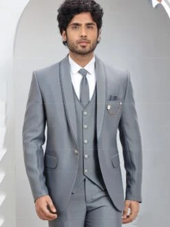 Wedding Stone Blue Mens Suit With Waist Coat