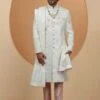 White Cutdana Embellished Silk Sherwani For Mens