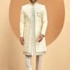 Warm White Floral Motif Embroidered Mens Sherwani -Riwaayat Store p1059mw51 2