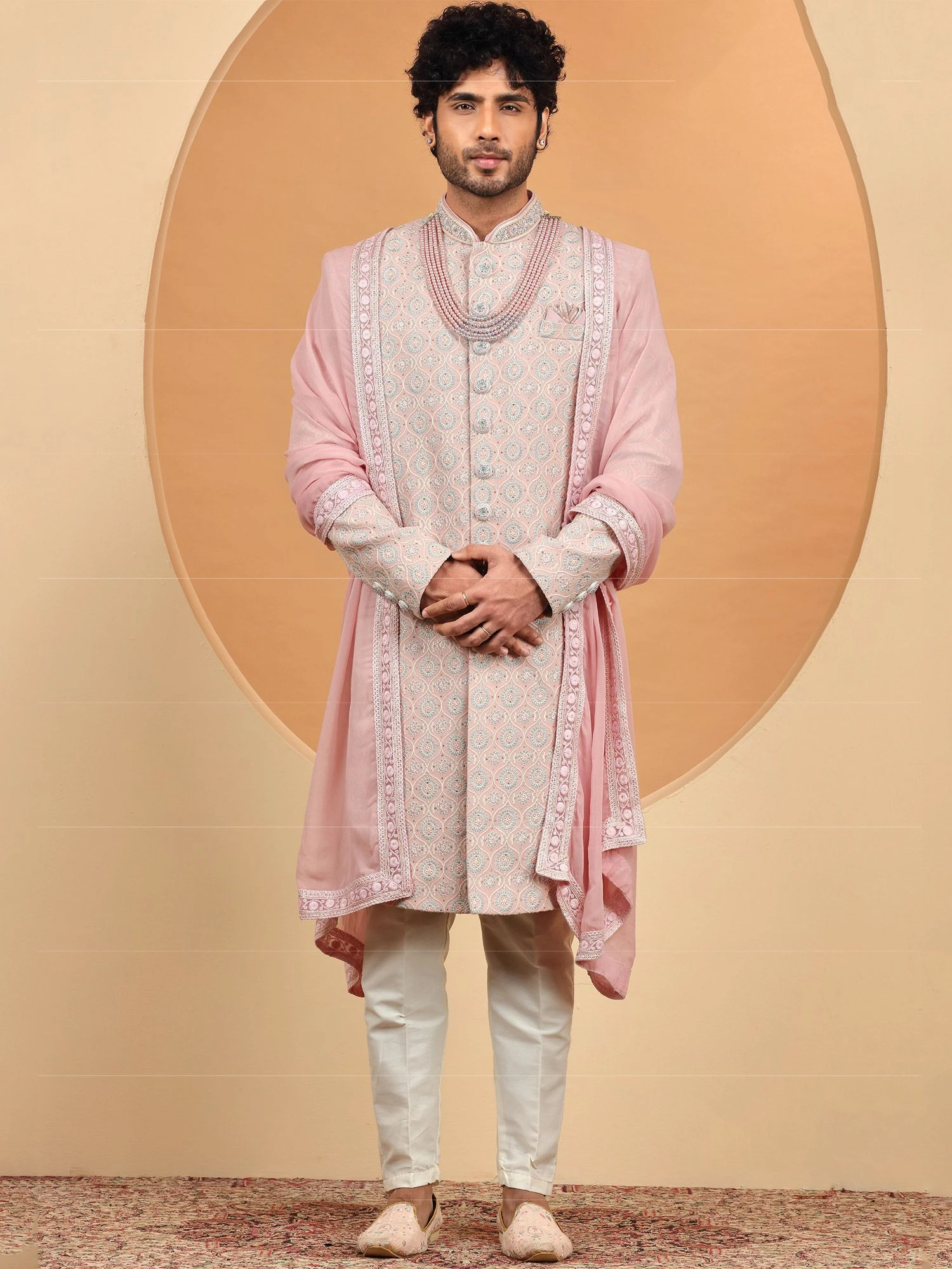 Pink Hand Work Embroidered Mens Sherwani 3 Pink Hand Work Embroidered Mens Sherwani