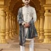 Beige Mens Sherwani With Embroidered Stole