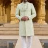 Green Stone Embellished Sherwani For Mens -Riwaayat Store p1060mw07