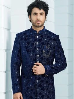 Blue Floral Designed Velvet Mens Indowestern -Riwaayat Store p1061mw15 1