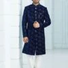 Blue Floral Designed Velvet Mens Indowestern -Riwaayat Store p1061mw15